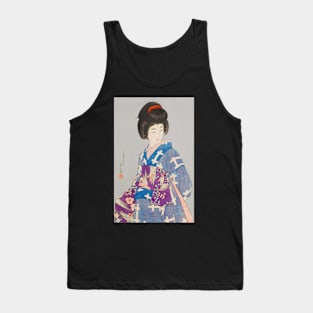 Graceful Geisha in Kimono - Japanese Vintage Art Tank Top